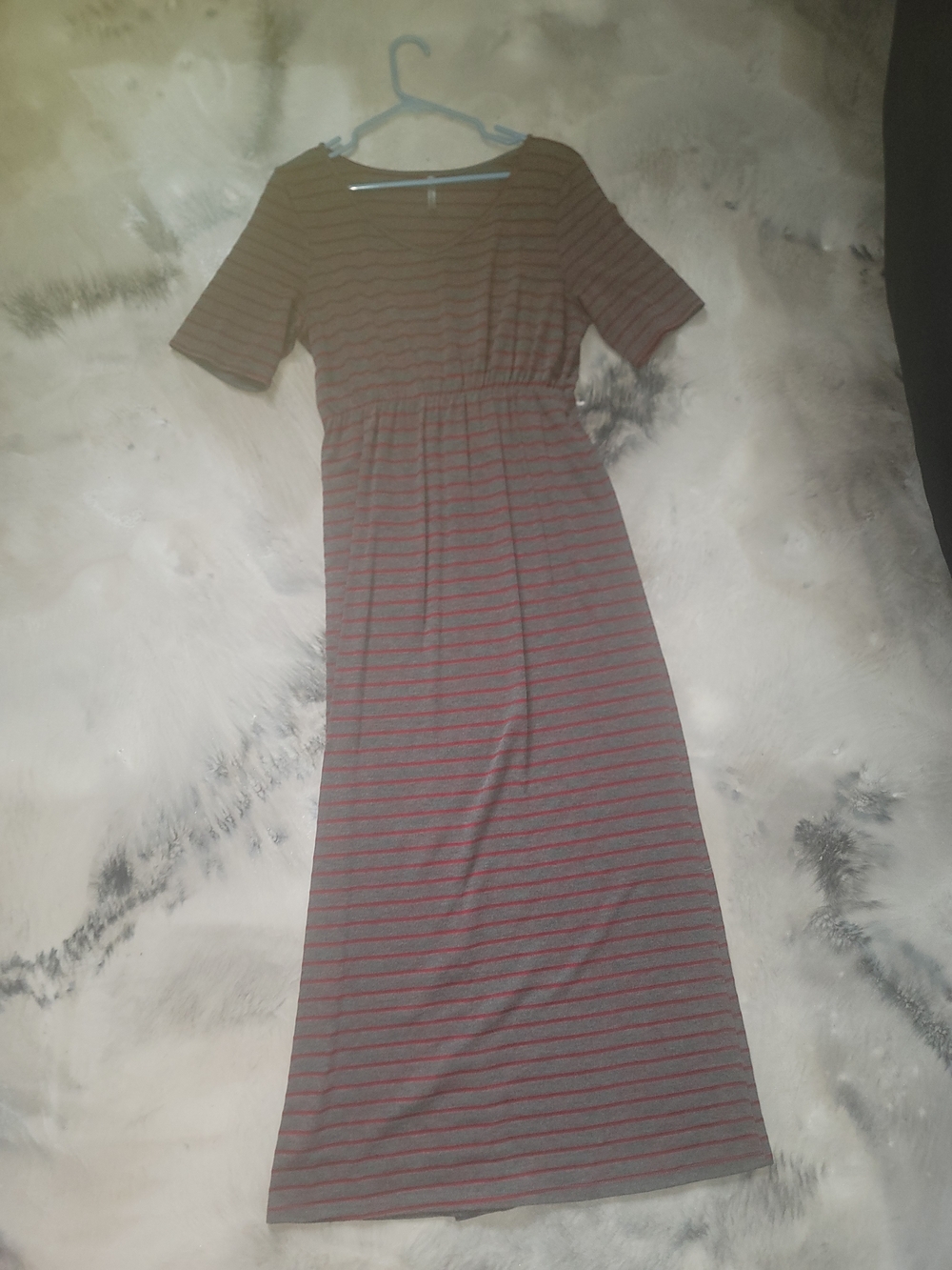 Espresso Gray Maxi Dress with Red Stripes